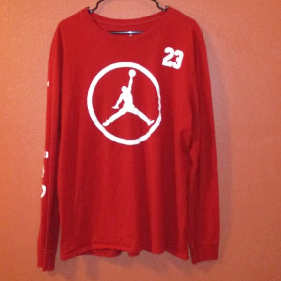 Jordan Men X Large Red White Basketball 23 Airman Long Sleeve Shirt - Picture 1 of 9